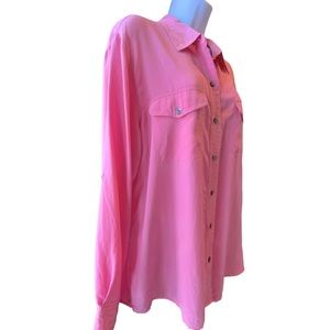 Sag Habor Hot Pink Button Down Shirt Long Sleeves Buttons To Roll Them Up XL